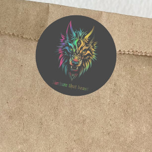 Tribal Wolf Patch – "Nurture That Beast" Classic Round Sticker