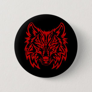Tribal Wolf Red 6 Cm Round Badge
