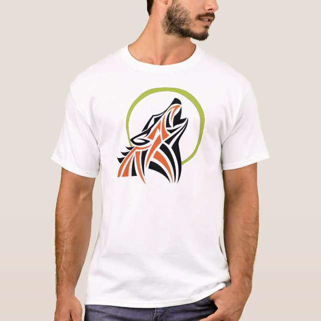 Tribal Wolf Red Black Howling Moon Tee Shirt (Front)