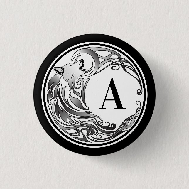 Tribal Wolf - Shaded Monogram 3 Cm Round Badge (Front)