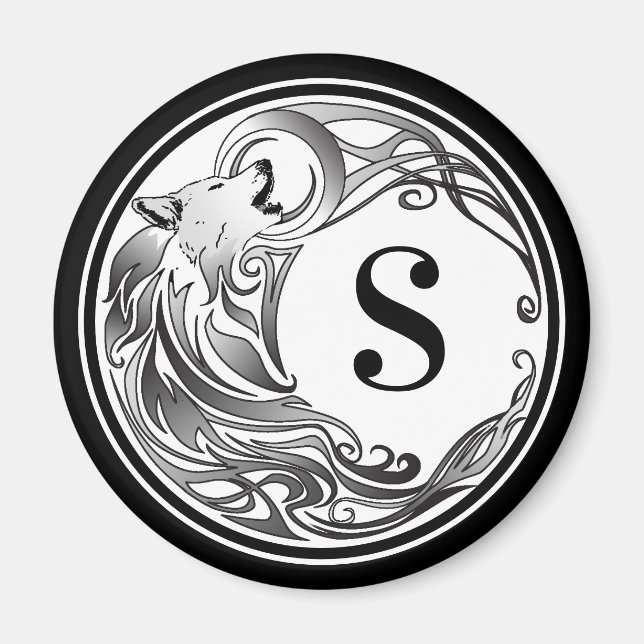Tribal Wolf - Shaded Monogram Magnet (Front)