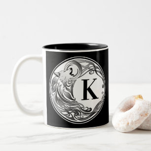Tribal Wolf - Shaded Monogram Two-Tone Coffee Mug