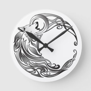 Tribal Wolf - Shaded Round Clock