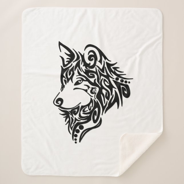 Tribal Wolf Sherpa Blanket (Front)