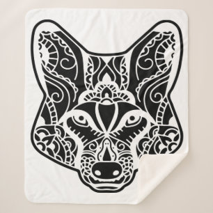 Tribal WOLF  Sherpa Blanket