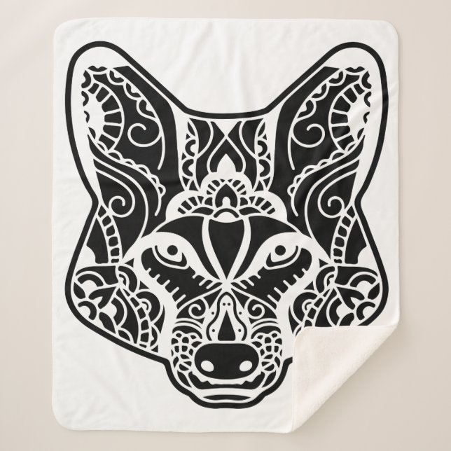 Tribal WOLF  Sherpa Blanket (Front)