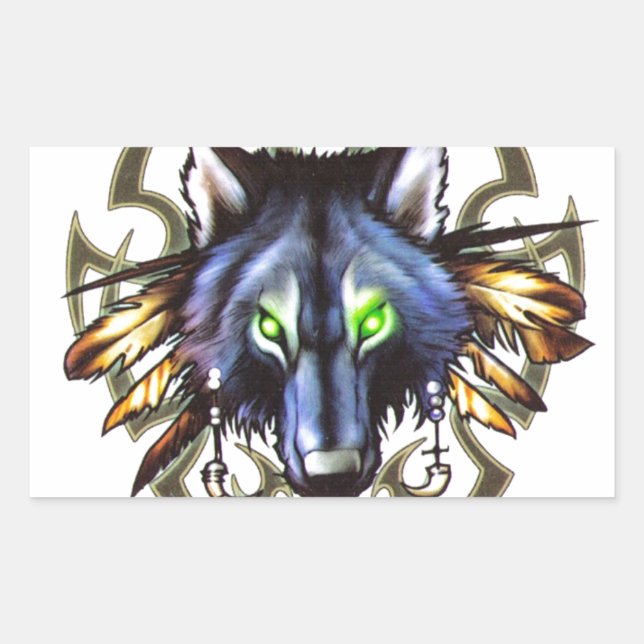 Tribal wolf tattoo design rectangular sticker (Front)