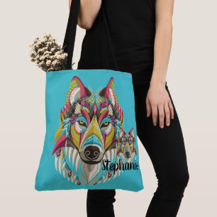 Tribal Wolf Tote Bag