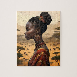 Tribal Woman Watching Over Her African Landscape, Jigsaw Puzzle