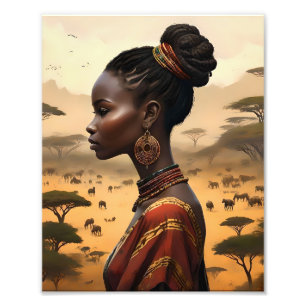 Tribal Woman Watching Over Her African Landscape, Photo Print