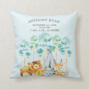 Tribal Woodland Animals Baby Birth Stats Pillow