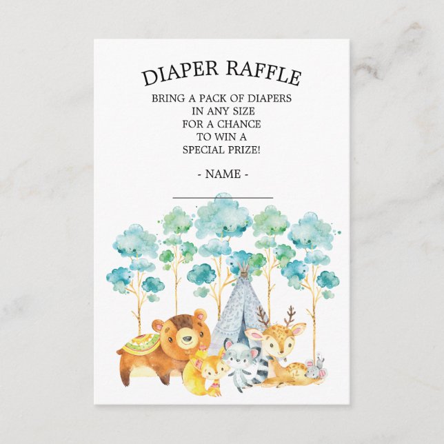 Tribal Woodland Animals Baby Shower Diaper Raffle Enclosure Card (Front)