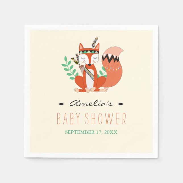 Tribal Woodland Fox Baby Shower Shower Napkins (Front)