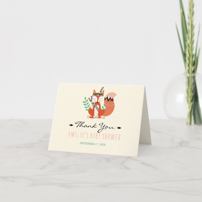 Tribal Woodland Fox Baby Shower Thank You Card (Front)
