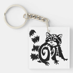 Tribal Woodland Racoon Design Key Ring