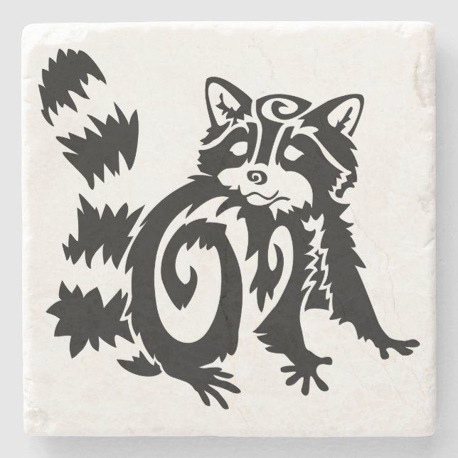 Tribal Woodland Racoon Design Stone Coaster (Front)