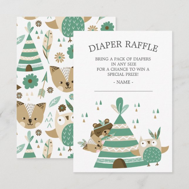 Tribal Woodland Wild One Baby Shower Diaper Raffle Invitation (Front/Back)