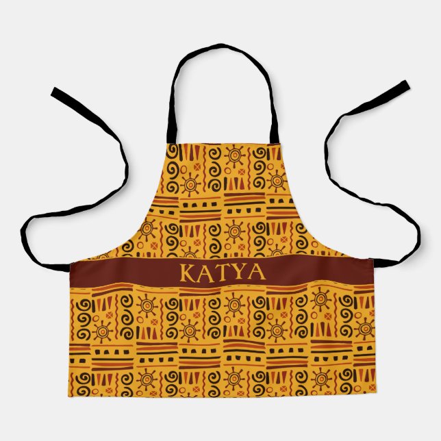 Tribal Yellow Brown Minimal Pattern Apron (Front)