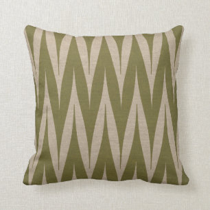 Tribal Zigzag Pattern Olive on Linen Look Cushion