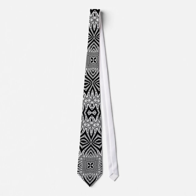 Tribalistic Black White Mens Fashion neck Tie (Front)