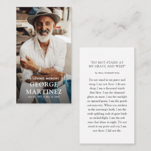 Tribute Photo Memorial Sympathy Prayer Calling Card