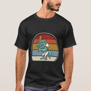 Triceratop Skeleton Dinosaur Badge Playing Basebal T-Shirt