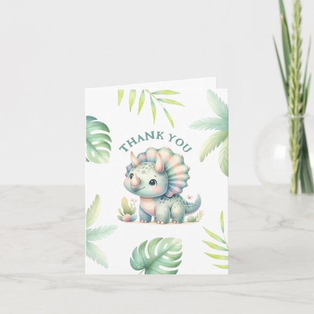 Triceratopos Dinosaur Baby Shower Thank You Card (Front)