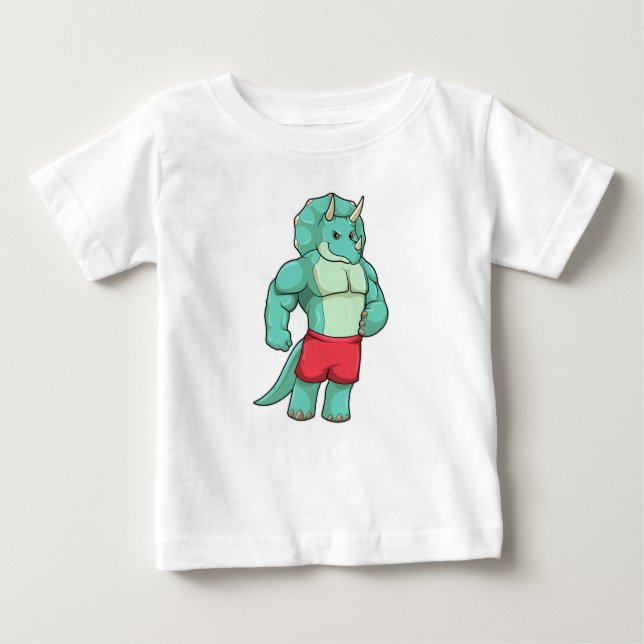 Triceratops as Bodybuilder at Bodybuilding Baby T-Shirt (Front)
