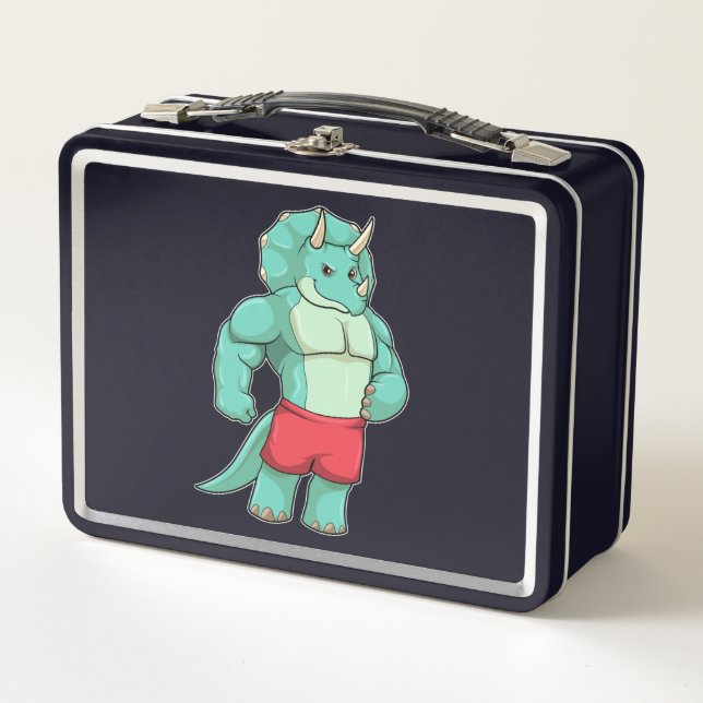 Triceratops as Bodybuilder at Bodybuilding Metal Lunch Box (Front)