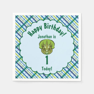 Triceratops Blue and Green Dinosaur Personalised Napkin