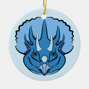 Triceratops Blue Cute Dinosaur Ceramic Tree Decoration