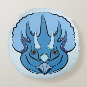 Triceratops Blue Cute Dinosaur Round Cushion
