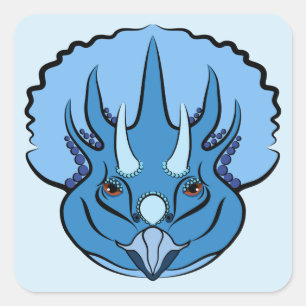 Triceratops Blue Cute Dinosaur Square Sticker