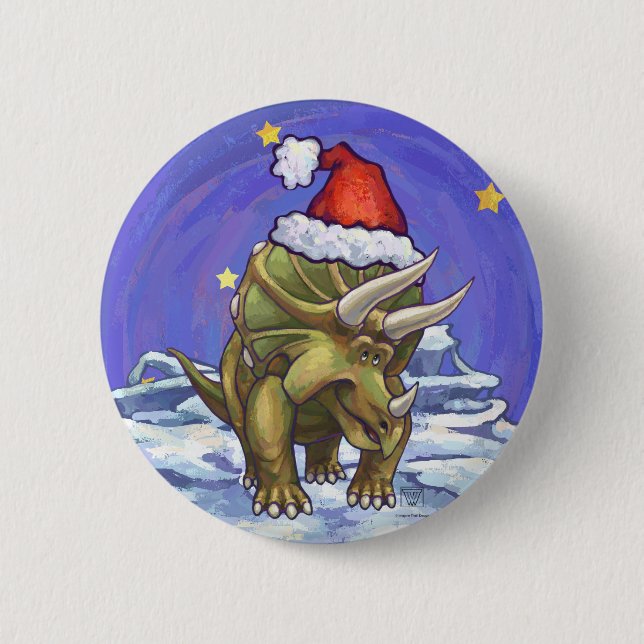 Triceratops Christmas 6 Cm Round Badge (Front)