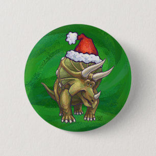 Triceratops Christmas Green 6 Cm Round Badge