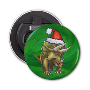 Triceratops Christmas Green Bottle Opener