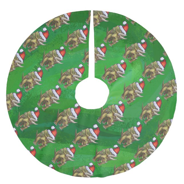 Triceratops Christmas Green Brushed Polyester Tree Skirt (Front)