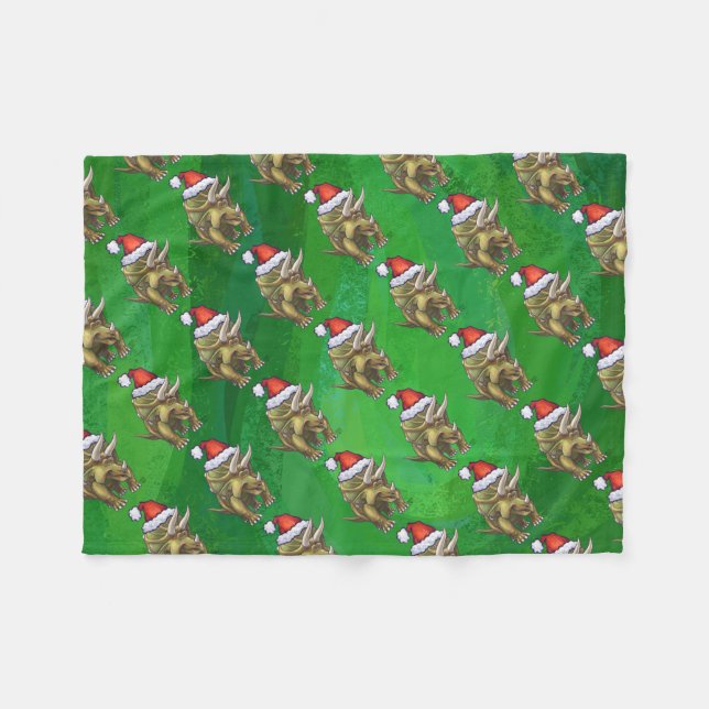 Triceratops Christmas Green Fleece Blanket (Front (Horizontal))