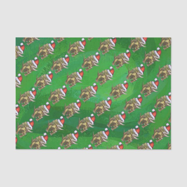 Triceratops Christmas Green Tissue Paper (Front)