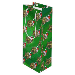 Triceratops Christmas Green Wine Gift Bag