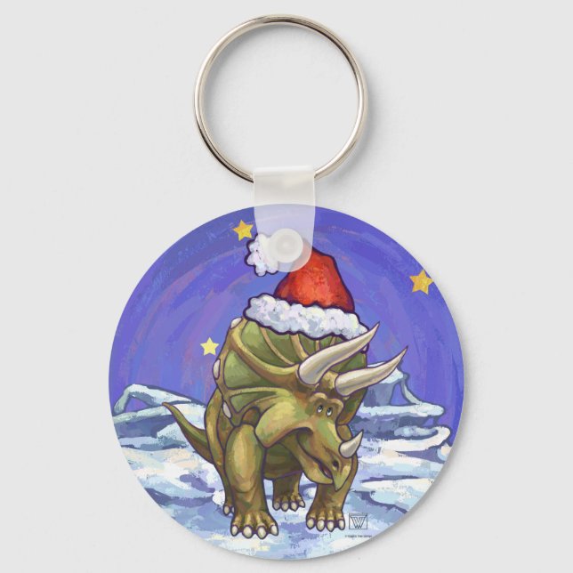 Triceratops Christmas Key Ring (Front)