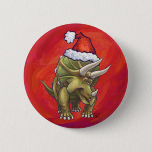 Triceratops Christmas On Red 6 Cm Round Badge