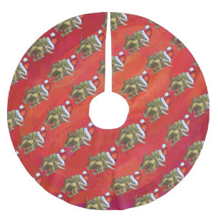 Triceratops Christmas On Red Brushed Polyester Tree Skirt