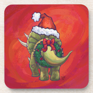 Triceratops Christmas On Red Coaster