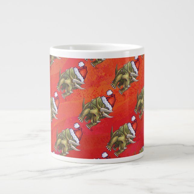 Triceratops Christmas On Red Large Coffee Mug (Front)