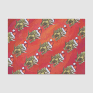 Triceratops Christmas On Red Tissue Paper