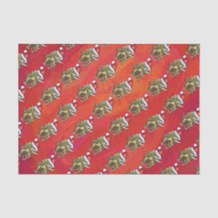 Triceratops Christmas On Red Tissue Paper