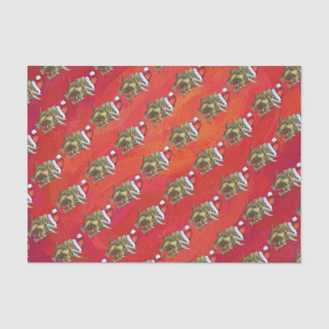 Triceratops Christmas On Red Tissue Paper (Front)