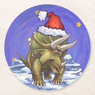 Triceratops Christmas Round Paper Coaster