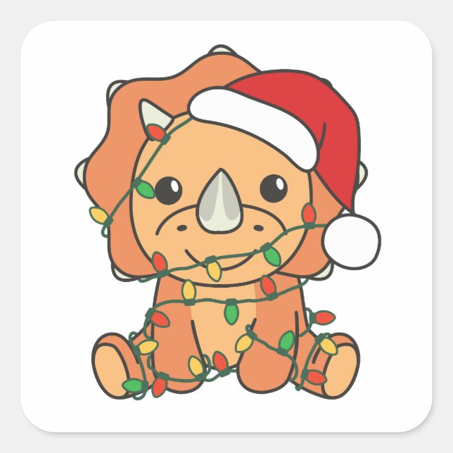 Triceratops Christmas Winter Animals Holiday Dinos Square Sticker (Front)
